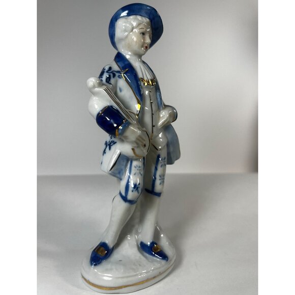 Vtg Korean Porcelain Figurine Of Musician Guitar Blue White Hand-Painted Decor - Picture 5 of 11